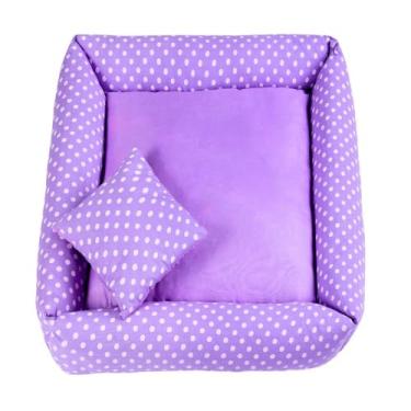Imagem de Cama Pet Simples Quadrada, Tricoline 100% Algodão, 40x40x15cm, para Cães e Gatos Pequenos (Mila Lilás)