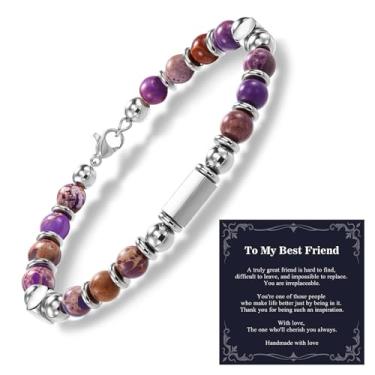 Imagem de Alissl Pulseira de amizade para mulheres, presentes de irmã da amizade, pulseiras de pedra natural com contas para meninas adolescentes, presentes de confirmação de aniversário para mulheres e meninas