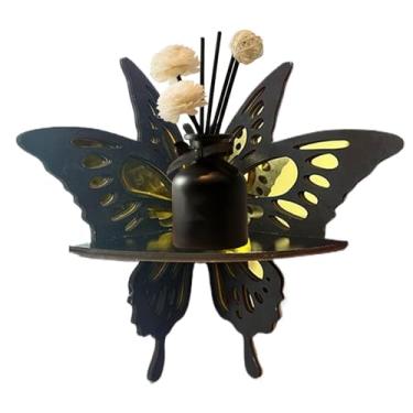 Imagem de Prateleira de parede de canto | Borboleta de parede fofa flutuante, suporte de madeira retrô para quarto, escritório, banheiro, garagem, decoração