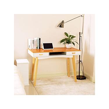 Imagem de Mesa de madeira para escritório em casa, moderna, simples, mesa de computador com gaveta, penteadeira, mesa de trabalho com painel superior de madeira maciça