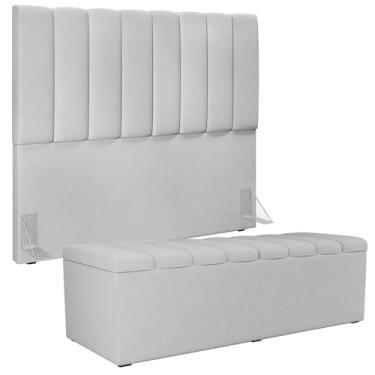 Imagem de Kit Cabeceira Cama Box Casal 140cm Com Calçadeira Recamier Baú Dália W01 Linho Cinza - Lyam Decor