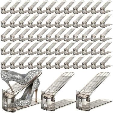 Imagem de Briwooody Organizador transparente para sapatos com altura ajustável, expositor de acrílico para armário, organizador de sapato, suportes de camada dupla para economia de espaço (cinza, pacote com 60)