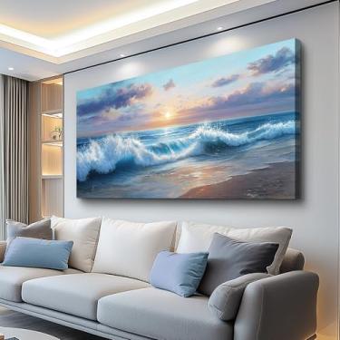 Imagem de PHAOHUAXM Arte de parede em tela emoldurada grande para sala de estar, decoração de parede para quarto, pintura de paisagem à beira-mar, decoração de sala de jantar, imagem impressa, obras de arte