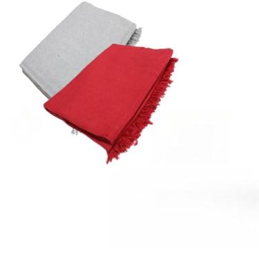 Imagem de Kit 2 Mantas Para Sofa King Gigante 300x180cm Algodao Protetor Decorativo (Cinza Neblina + Vermelha)
