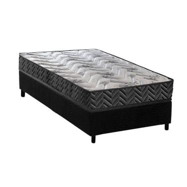Imagem de Cama Box Solteiro: Colchão Espuma D45 Paropas Pasquale Wave Black + Base Crc Suede Black (88x188)