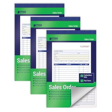 Imagem de Livros de pedidos de grandes vendas, pacote com 3, sem carbono de 2 partes (branco/amarelo canário), 14 x 20 x 7 cm, da Better Office Products, 50 conjuntos por livro, 150 conjuntos no total, 3 livros