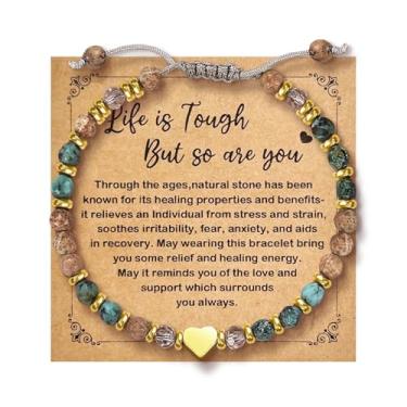 Imagem de LANWLOSI Pulseira inspiradora para mulheres, pulseiras de cura de pedra natural, pulseiras motivacionais, Life Is Tough but so Are You Pulseira Get Well Soon, presentes motivacionais para mulheres