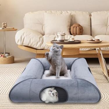 Imagem de Cama de túnel para gatos, caverna interna para gatos, túnel removível para gatos com almofada macia removível, resistente e resistente a arranhões, adequada para gatos pequenos e médios (cinza