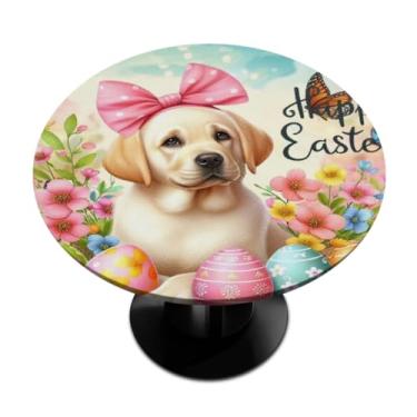 Imagem de hongjinglin Toalha de mesa redonda com borda elástica de Páscoa, toalha de mesa redonda limpável para ambientes internos e externos, pátio, jantar, cozinha, festival, decoração para mesas de 101 a 111