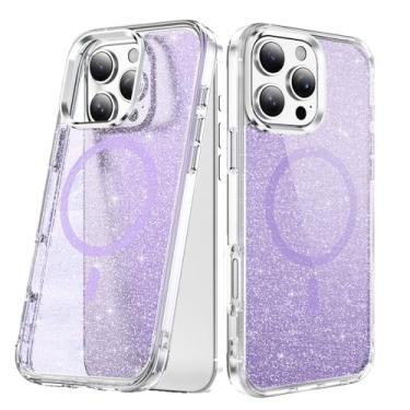 Imagem de COTDINFOR Capa com glitter para iPhone 16 Pro Max, [compatível com Magsafe] Capa de telefone antiamarelamento fofa brilhante para mulheres e meninas, capa de telefone transparente TPU à prova de
