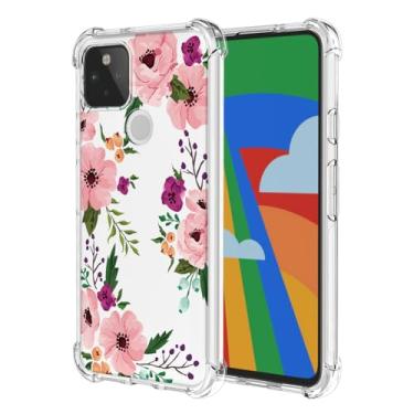 Imagem de RRXSYXL Capa para Google Pixel 5 com estampa floral transparente, capa macia à prova de choque para Google 5, flor de cerejeira