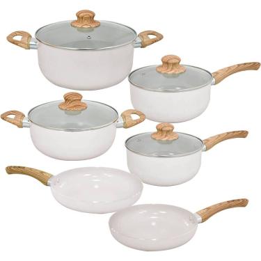 Imagem de Jogo de Panelas de Indução Antiaderente Cerâmica Bege Cairo 6 peças - Hauskraft Premium