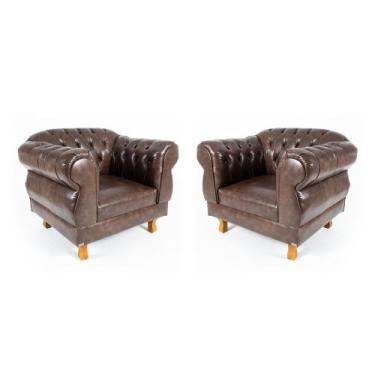 Imagem de Duas Poltronas Chesterfield Elisabeth Capitonê - Corano Marrom - Novo 