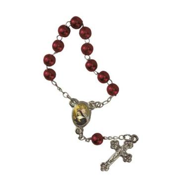 Imagem de 50 Mini Terço com Foto de Santa Rita - SJO Artigos Religiosos, Vermelh