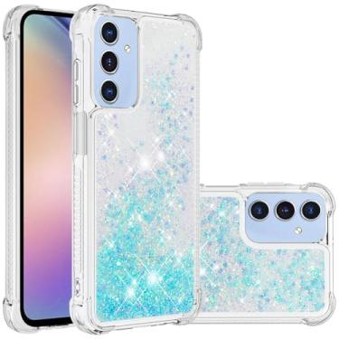 Imagem de Monwutong Capa de telefone de ajuste fino para Samsung Galaxy A15 5G, TPU macio com glitter líquido efeito areia movediça capa elegante, capa de proteção de tela e câmera para Galaxy A15 5G, azul