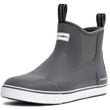 Imagem de Furuian Botas masculinas de pesca, botas de chuva, impermeáveis, sapatos de tornozelo, sapatos de borracha, neoprene, sapatos Chelsea, masculinos, para jardinagem, pesca, passeios de barco