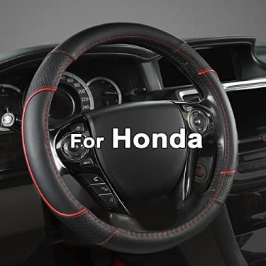 Imagem de GIANT PANDA Capa de volante para Honda Civic (2006-2015), CR-Z, Insight, S2000 (linha preta + vermelha - tamanho pequeno)