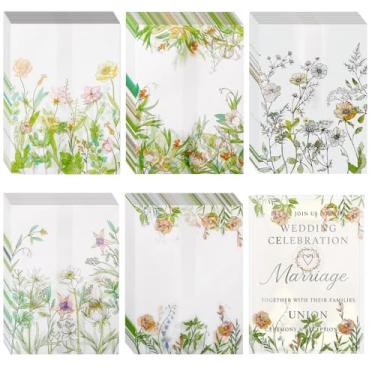 Imagem de Marspark 100 peças de jaquetas de veludo para convites de casamento pré-dobrados, envoltórios de papel translúcidos com estampa floral para casamento, aniversário (multicolorido)