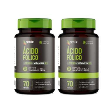 Imagem de Kit 2 - Ácido Fólico, Ferro e Vitamina B12 - 70 cápsulas - Omix