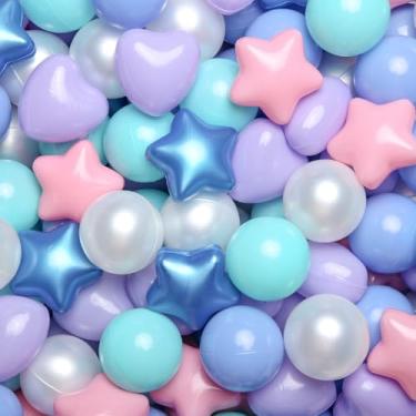 Imagem de Realhaha Bolas Star Ball Pits para crianças, 100 peças de bolas de plástico para bebês, bolas de brincar para piscina, escorregador, cercadinho para meninos e meninas, rosa, azul, verde, roxo, branco