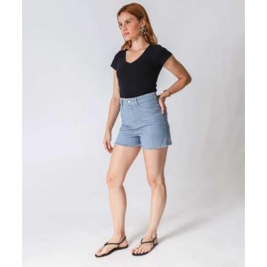 Imagem de Short Jeans Feminino Cintura Alta Barra Desfiada Azul-87031 - UBER JEA