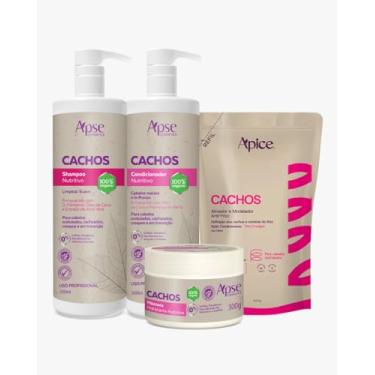 Imagem de Kit Shampoo, Condicionador 1L, Máscara e Refil Ativador Cachos Apice
