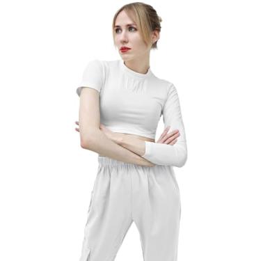 Imagem de C-ZOFEK Camisa feminina branca curta cosplay manga assimétrica para fantasia de Halloween, Bege, GG