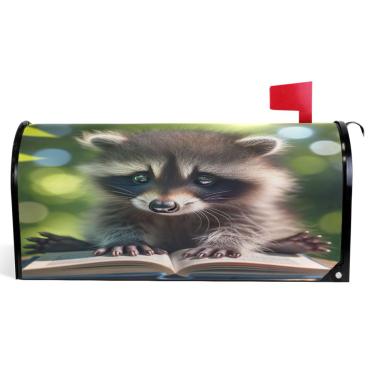 Imagem de TSENQUE Capas de caixa de correio magnéticas fofas de guaxinim engraçadas envoltórios decorativos de vinil caixa de correio de inverno moderna decoração de jardim tamanho padrão 52,6 x 45,8 cm