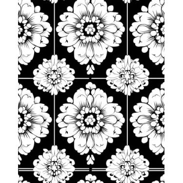 Imagem de BOKEBEVE Papel de parede floral preto e branco papel de contato de flores vintage para lavanderia quarto armário gaveta removível amigável para locatário 17,5 x 118 pol