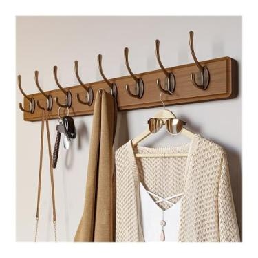 Imagem de Prateleiras suspensas Rack de casaco montado na parede rústico, cabide de madeira maciça-8 ganchos para pendurar roupas, roupões, toalhas e casacos