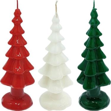 Imagem de Velas Decorativa Pinheiro Enfeite Natalino De 20cm Kit 3pçs - Genérico