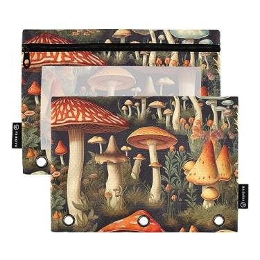 Imagem de Sacos de lápis coloridos de cogumelos florestais para fichários, bolsa de fichário de 3 anéis com zíper, para estudantes bolsa de material escolar