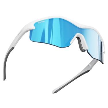 Imagem de DEAFRAIN Óculos de sol esportivos para homens e mulheres, óculos de beisebol para ciclismo, pesca, proteção UV, branco, armação inquebrável TR90