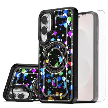 Imagem de Asuwish Capa de celular magnética para Samsung Galaxy S25 Edge com protetor de tela de vidro temperado e suporte rígido híbrido de carregamento sem fio pintado S25Edge 25S S 25 25Edge feminino