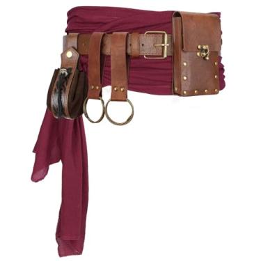 Imagem de Bolsa de cinto renascentista, bolsa de couro de pirata viking medieval, conjunto de garrafa de poção, saia, caminhada, Halloween, cosplay, acessório para fantasia, Cinto pirata - marrom, Belt Pouch