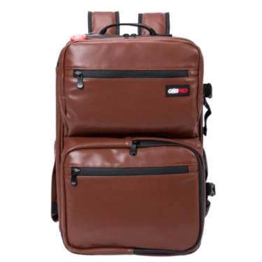Imagem de G&BPRO Mochila para viagem – Estação de trabalho móvel de tamanho completo com sistema de bandeja extensora – Estojo de viagem para cabeleireiro e maquiador – Bolsa de barbeiro durável (marrom/couro