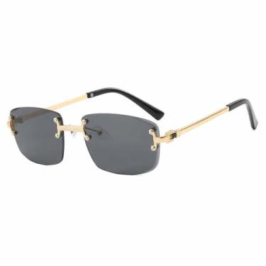 Imagem de Óculos de Sol Masculinos com Armação Metálica Sem Aro e Lentes Degradê, Estilo Punk Feminino, Proteção UV400, Ideais para Esportes ao Ar Livre, Corrida e Ciclismo, Dourado e Cinza