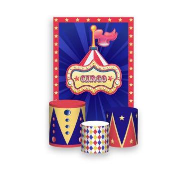 Imagem de Painel De Festa Vertical 1,50 x 2,20 + Trio De Capas Cilindro - Circo 