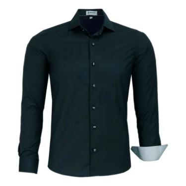 Imagem de Camisa Social Amil Masculina Slim Elastano Passa Fácil 1766, Preto, 6