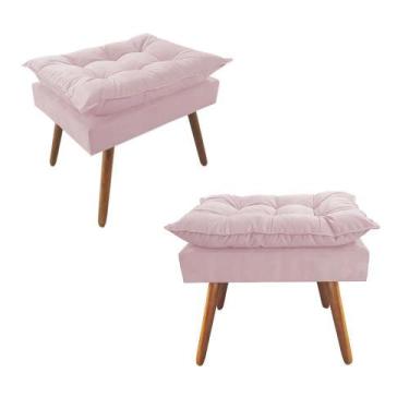 Imagem de Kit 02 Puffs Decorativos Opalla Pés Palito Suede Rosê - DS Estofados