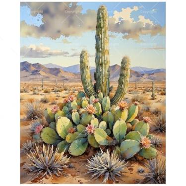 Imagem de TAOPAOLAB Kit de pintura de cenas do deserto de cacto por números para adultos – Pintura DIY de saguaro e pera espinhosa em tela, 30 x 40 cm, conjunto de tinta acrílica emoldurada para iniciantes