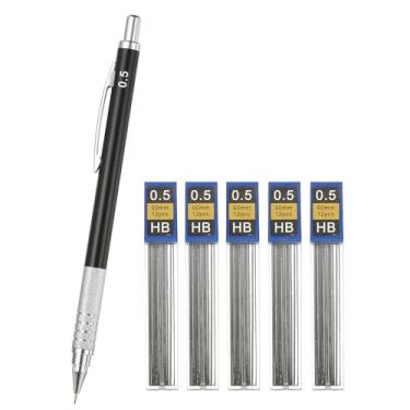 Imagem de PATIKIL Lapiseira de 0,5 mm, suporte mecânico para lápis de chumbo, ponta fina, suporte automático de metal com 5 refis para desenho, arte, esboço, marcenaria, preto