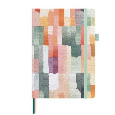 Imagem de &And Per Se Caderno de diário pontilhado para mulheres e homens com padrão, capa dura de couro A5, 160 páginas, 100 g/m², papel pontilhado grosso, 3 folhas de adesivos incluídos, 14 x 20 cm (listras