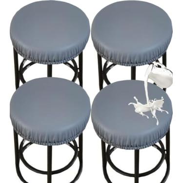 Imagem de Capas redondas de poliuretano à prova d'água – Capas elásticas de 30 a 43 cm, laváveis na máquina, protetores de cadeira cinza resistentes a manchas para cozinha/penteadeira/bar