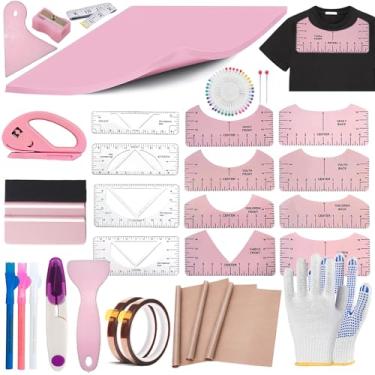Imagem de 67 peças de kits de ferramentas de sublimação para alinhamento de vinil, almofada de silicone para prensa térmica, guia de réguas de camiseta e folha de teflon para Cricut Heat Press HTV Vinyl Center