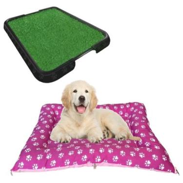 Imagem de Colchão Pet Médio Cães Rosa Lavável +Sanitário Grama Sanidog - SB