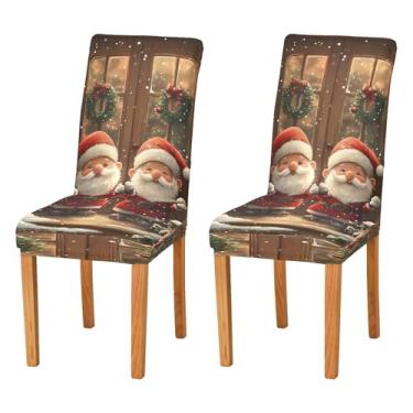 Imagem de SEHANY Conjunto de 2 capas de cadeira de gnomo de Papai Noel para sala de jantar, elástico, removível e lavável, para cozinha, hotel, festa, decoração de Natal