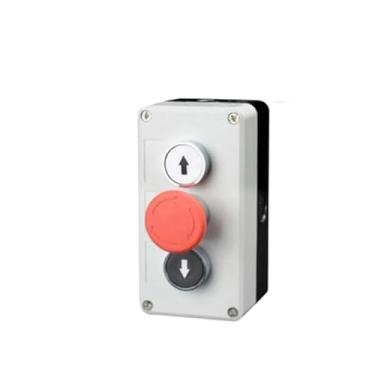 Imagem de ONECMN XB2 Botão de metal caixa de controle Start Stop Símbolo de identificação industrial auto reset interruptor de parada circular de emergência (3 furos-02)