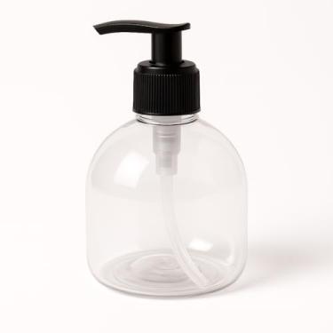 Imagem de MOXMAR Pacote com 4 frascos de loção recarregáveis de 250 ml – Garrafas PET transparentes com bomba de creme preto, funis e etiquetas – Dispensador de plástico reutilizável para sabonete, xampu, loção