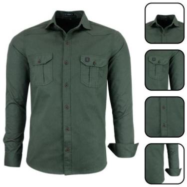 Imagem de Camisa Masculina Amil Estilo Militar Manga Longa Slim Fit, Militar, M